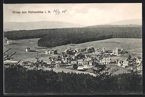 AK Hahnenklee i. H., Gesamtansicht von einem Berg aus