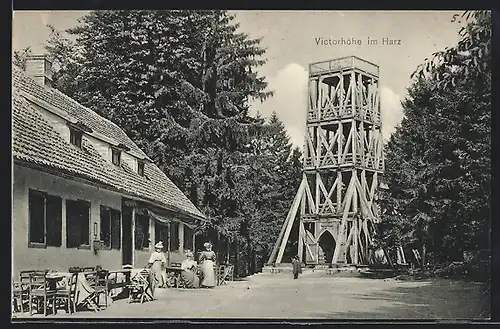 AK Gernrode im Harz, Gasthaus und Aussichtsturm auf der Victorshöhe