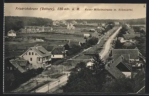 AK Friedrichsbrunn (Ostharz), Kaiser Wilhelmstrasse mit Villenviertel aus der Vogelschau