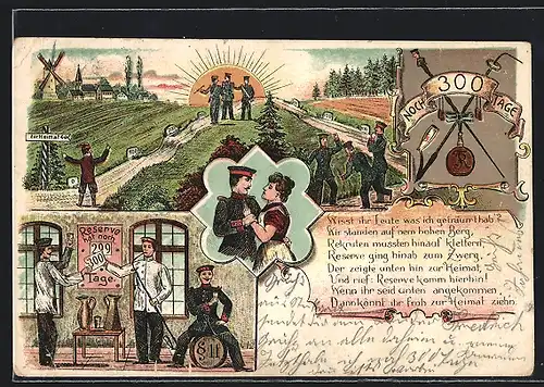 AK Bilder von Soldaten welche an die Reserve denken-Noch 300 Tage