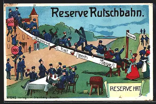 AK Soldaten auf der Reserve-Rutschbahn