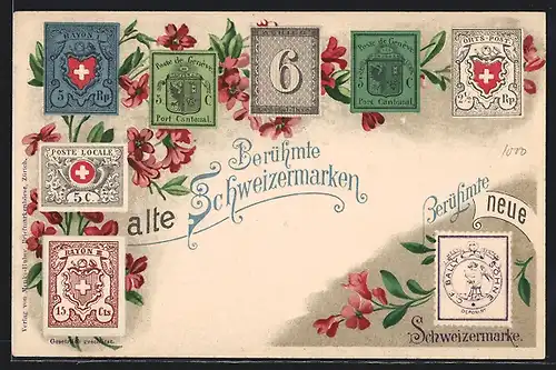 AK Berühmte alte schweizer Briefmarken