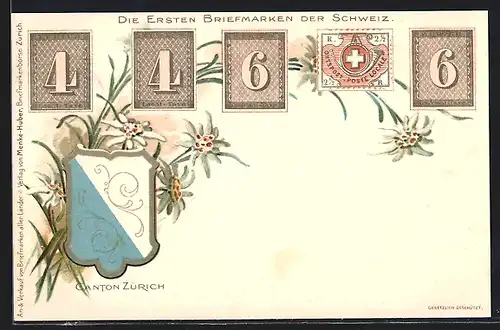 AK Die Ersten Briefmarken der Schweiz, Wappen vom Kanton Zürich
