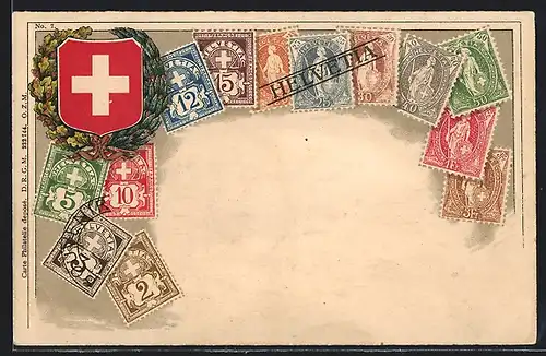 AK Schweizer Briefmarken mit Wappen