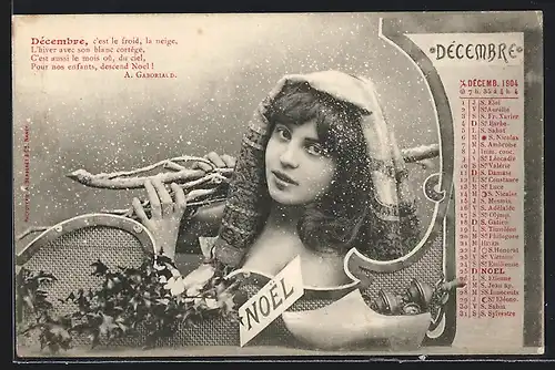 AK Dezember-Kalender mit dem Bildnis eines hübschen Mädchens