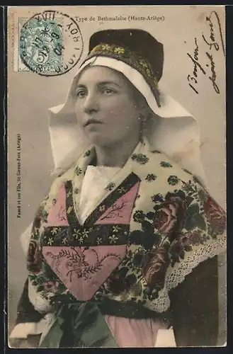 AK Type de Bethmalaise, Frau in traditioneller Kleidung, Pyrenäen / Pyrénées
