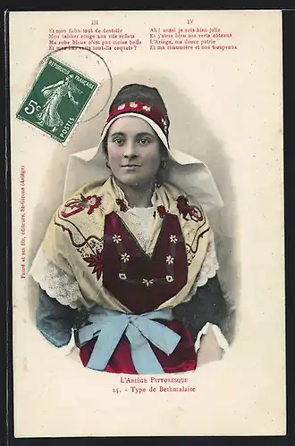 AK Type de Bethmalaise, Hübsche Frau in Tracht der Pyrenäen