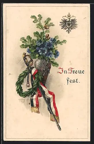AK Blumenvase mit Degen und Eisernem Kreuz