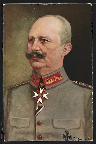 Künstler-AK Erich Ludendorff, in Uniform mit eisernem Kreuz abgelichtet