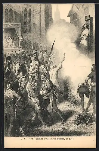 AK Jeanne d`Arc / Johanna von Orleans sur le Bucher, en 1431