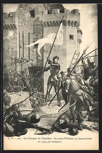 AK Les Fresques du Panthèon-La prise Jeanne d`Arc / Johanna von Orleans en 1429, par Lenepveu