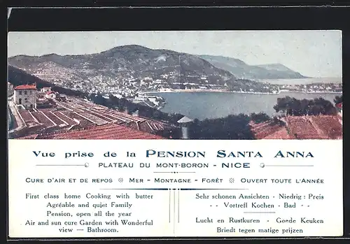 AK Nice, Vue prise de la Pension Santa Anna, Plateau du Mont-Boron