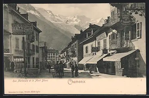 AK Chamonix, Rue Nationale et le Mont Blanc, Hotel de l`Europe