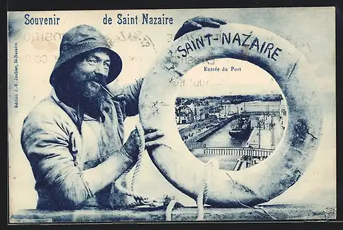 AK Saint Nazaire, Entrèe du Prt, Seemann mit Rettungsring