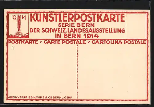 Künstler-AK Bern, Schweizer Landesausstellung 1914, Teilansicht mit Kirchturm