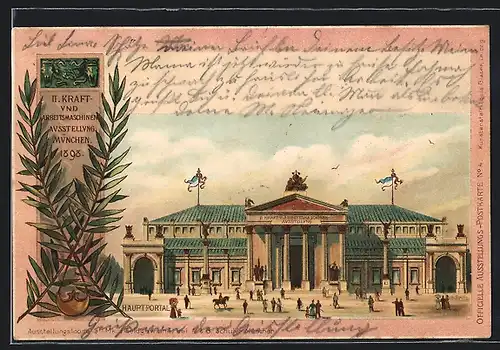 AK München, II. Kraft- und Arbeitsmaschinen-Ausstellung 1898, Hauptportal zum Ausstellungsgelände