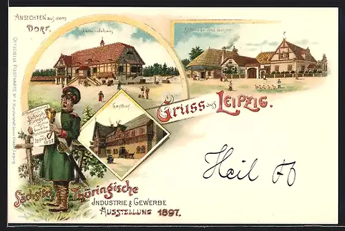 Lithographie Leipzig, Sächsisch-Thüringische Industrie- u. Gewerbe-Ausstellung 1897, Gasthof