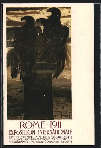 AK Rome, Exposition Internationale 1911, Art Contemporain et Rétrospectif, Three Eagles on a Pillar, Ausstellung