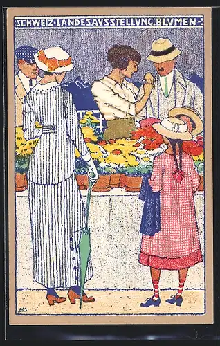 AK Bern, Landesaustellung 1914: Blumen - Besucher an Ständen mit Blumentöpfen
