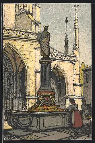 Künstler-AK Bern, Schweiz. Landesausstellung 1914, Am Brunnen