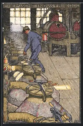 Künstler-AK Bern, Schweiz. Landes-Ausstellung 1914, Chemische Industrie