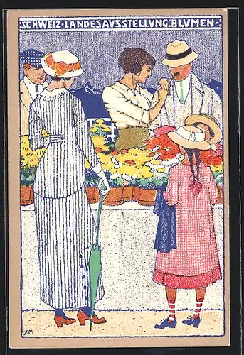 AK Bern, Landesaustellung 1914: Blumen - Besucher an Ständen mit Blumentöpfen