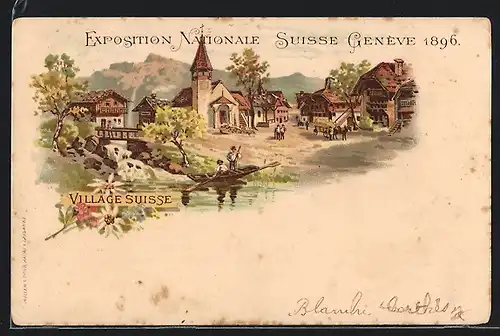 Lithographie Geneve, Ausstellung / Exposition Nationale Suissse 1896, Village Suisse