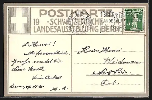 AK Bern, Schweizer Landes-Ausstellung 1914, Fahne