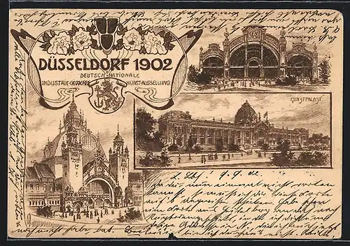 AK Düsseldorf, Deutsch-Nationale Industrie-, Gewerbe- u. Kunst-Ausstellung 1902, Kunstpalast, Eingangsbereich