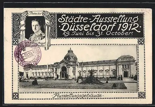AK Düsseldorf, Städte-Ausstellung 1912, Ausstellungsgebäude, Prinz August Wilhelm von Preussen
