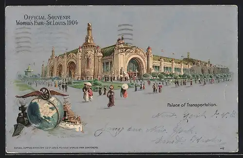 Lithographie St. Louis, Worlds Fair 1904, Palace of Transportation
