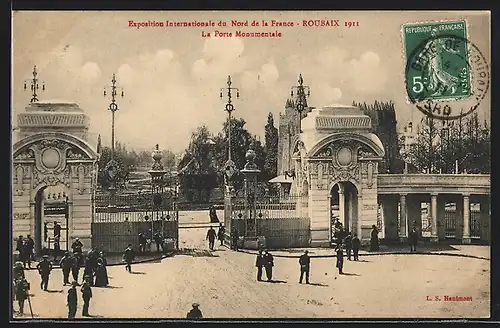 AK Roubaix, Exposition Internationale du Nord de la France 1911, La Porte Monumentale