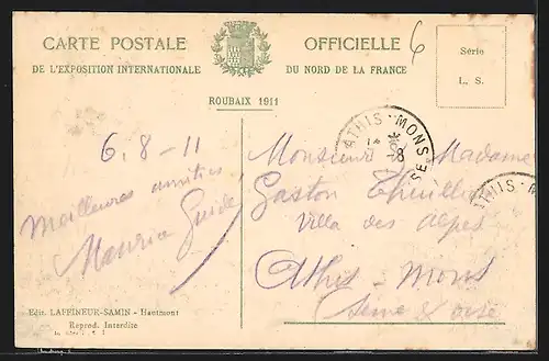 AK Roubaix, Exposition Internationale du Nord de la France 1911, Le Grand Palais des Industries Textiles, Ausstellung