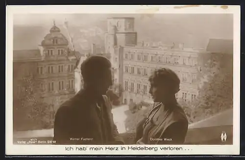 AK Ich hab mein Herz in Heidelberg verloren..., Werner Fuetterer und Dorothea Wick am Heidelberger Schloss