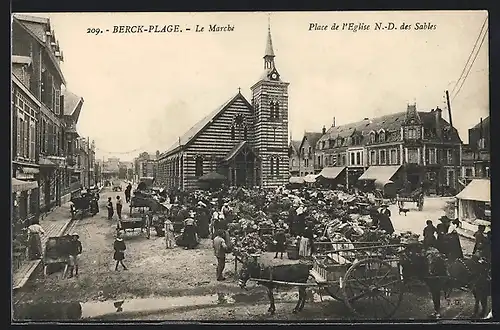 AK Berck-Plage, Le Marchè - Place de l`Eglise Notre-Dame des Sables