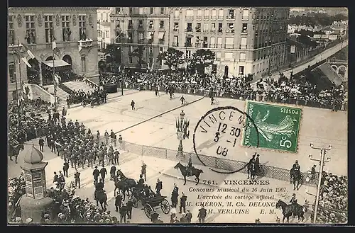 AK Vincennes, Concours musical du 16 Juin 1907, L`arrivée du cortège officiel