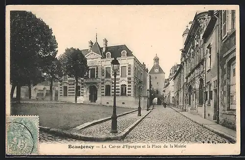 AK Beaugency, La Caisse d`Epargne et la Place de la Mairie