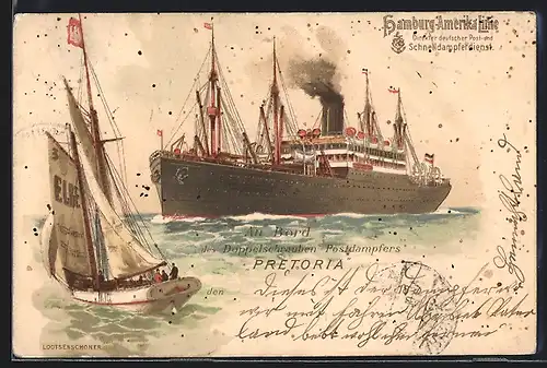 Künstler-AK Doppelschrauben-Postdampfer Pretoria der Hamburg-Amerika Linie