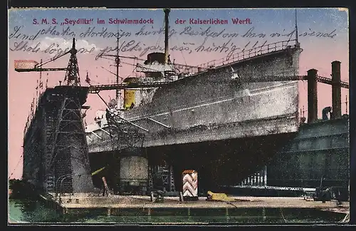 AK S.M.S. Seydlitz im Schwimmdock der kaiserl. Werft