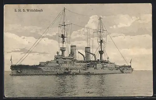 AK S. M. S. Wittelsbach im Wasser