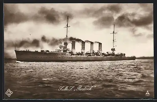 AK S. M. S. Rostock in Fahrt