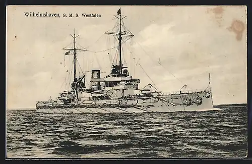 AK Kriegsschiff S. M. S. Westfalen auf hoher See