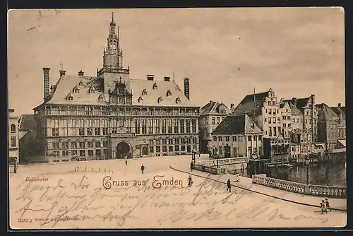 AK Emden / Ostfr., Partie am Rathaus