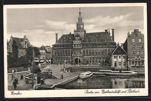 AK Emden / Ostfr., Rathausdelft mit Rathaus