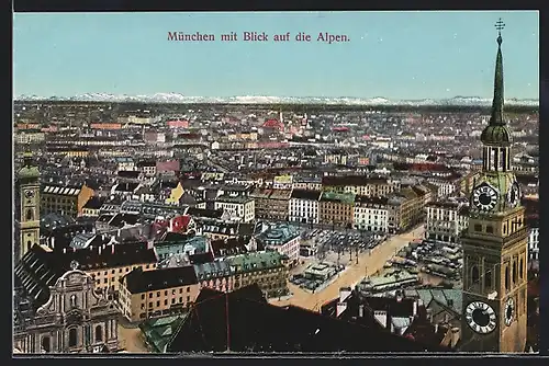 AK München, Totalansicht mit Blick auf die Alpen