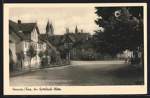 AK Gernrode / Harz, Strasse am Spittelteich-Platz