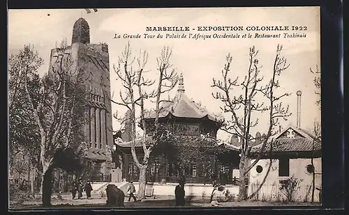 AK Marseille, Ausstellung Exposition Coloniale 1922, La Grande Tour du Palais de l`Afrique Occidentale et le Restaurant
