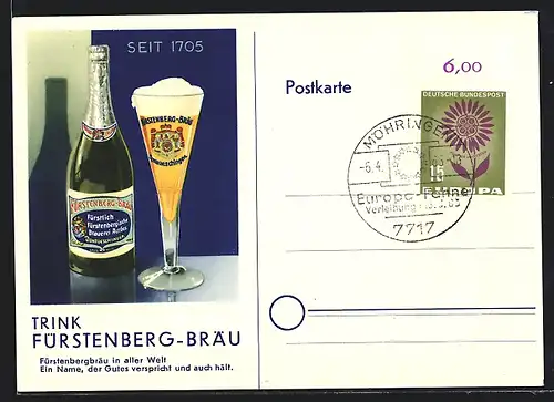 AK Donaueschingen, Werbung für Fürstenbräu, Flasche mit Glas