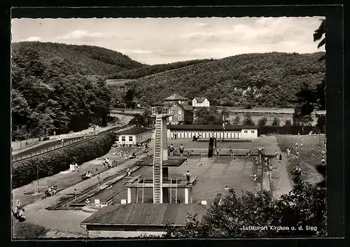 AK Kirchen a. d. Sieg, Schwimmbad mit Sprungtrum, Rutschbahn und Liegewiese