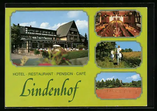 AK Bad Laer, Hotel-Restaurant Lindenhof Heinz Lückefahr, Innenansicht, Tennisplatz